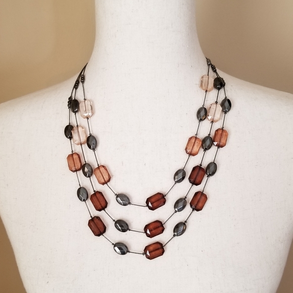 New York & Company Jewelry - New York & Company Necklace Glass Acrylic Stones Beads Multi Layered 3 Layers